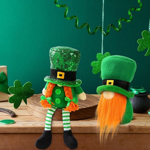 Sggvecsy 2 Pack St.Patrick’s Day Gnome Plush Doll Green Irish Decorations Leprechaun Hat Scandinavian Swedish Tomte Nisse with Legs Shamrock Gnome for Gift Dwarf Ornament Home Decorations in Saudi Arabia