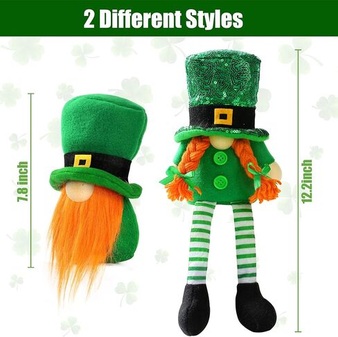 Sggvecsy 2 Pack St.Patrick’s Day Gnome Plush Doll Green Irish Decorations Leprechaun Hat Scandinavian Swedish Tomte Nisse with Legs Shamrock Gnome for Gift Dwarf Ornament Home Decorations in Saudi Arabia