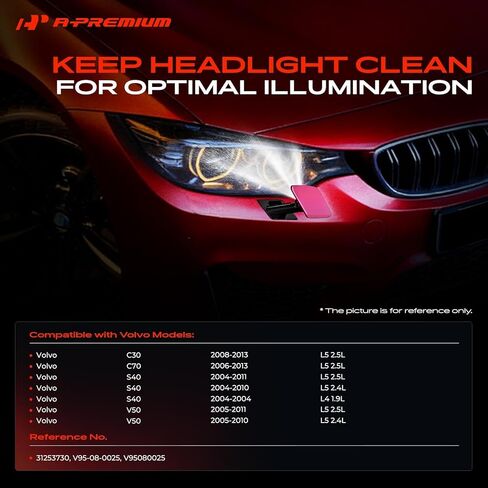 A-Premium 2 × فوهة غسيل المصباح الأمامي الأيسر والأيمن متوافقة مع فولفو C70 2006-2013، C30 2008-2013، S40 2004-2011، V50 2005-2011، جانب السائق والراكب in Saudi Arabia