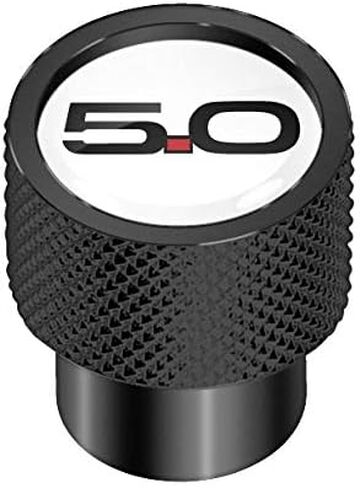 iPick Image for Ford Mustang 5.0 in White on Black Easy-Grip Aluminum Tire Valve Stem Caps in Saudi Arabia
