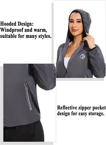 Women's Hooded Zipper Waterproof Windproof Rainproof Outdoor Sports Long-Sleeve Raincoat of Zipper Hood Grey in Saudi Arabia