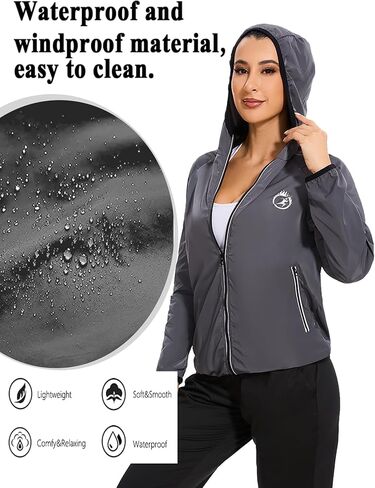 Women's Hooded Zipper Waterproof Windproof Rainproof Outdoor Sports Long-Sleeve Raincoat of Zipper Hood Grey in Saudi Arabia