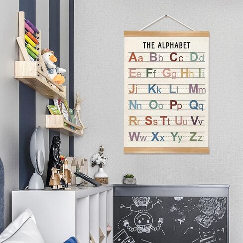 ملصق مخطط الحروف الأبجدية من HEYJEEPER، ملصق تعليمي للحروف الأبجدية مع إطار شماعات، ملصقات فنية جدارية ABC لملصقات تعلم الأطفال الصغار لغرف الأطفال وغرفة اللعب وديكور غرفة الأطفال مقاس 14 × 18.5 بوصة in Kuwait