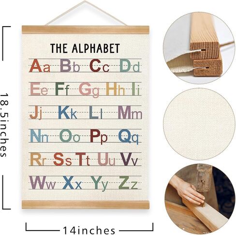 ملصق مخطط الحروف الأبجدية من HEYJEEPER، ملصق تعليمي للحروف الأبجدية مع إطار شماعات، ملصقات فنية جدارية ABC لملصقات تعلم الأطفال الصغار لغرف الأطفال وغرفة اللعب وديكور غرفة الأطفال مقاس 14 × 18.5 بوصة in Kuwait