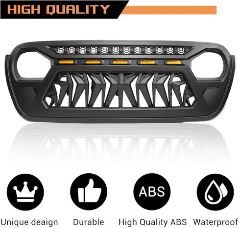 Front Grill Cover with Amber LED Day Running Lights for 2018 2019 2020 2021 2022 2023 2024 Wrangler JL Grille Guard，Matte Black（1pcs） in Kuwait