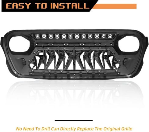 Front Grill Cover with Amber LED Day Running Lights for 2018 2019 2020 2021 2022 2023 2024 Wrangler JL Grille Guard，Matte Black（1pcs） in Kuwait