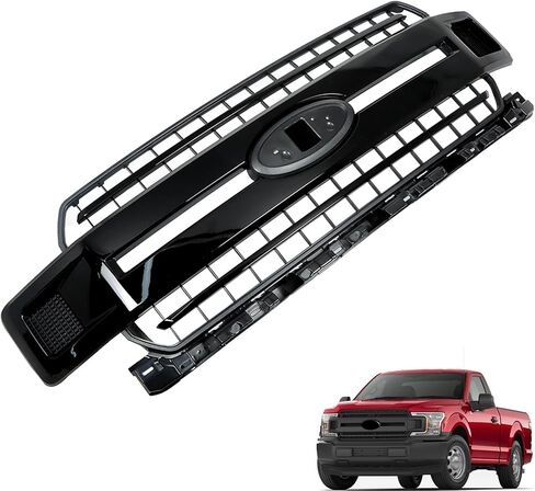 munirater Front Bumper Radiator Grille Assembly Glossy Black with Base Rail Replacement for 2018-2020 F150 Pickup 4-Door JL3Z8200 in Kuwait