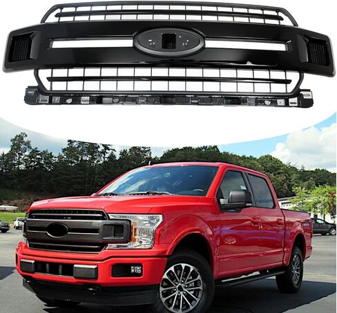 munirater Front Bumper Radiator Grille Assembly Glossy Black with Base Rail Replacement for 2018-2020 F150 Pickup 4-Door JL3Z8200 in Kuwait