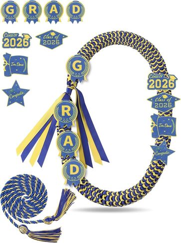 ZenNex 2026 Graduation Lei and Honor Cord اليدوية الخيوط المضفرة الشريط قلادة التخرج المال Lei مع 8 بقع مبتكرة لحفل كلية المدرسة الثانوية in Kuwait