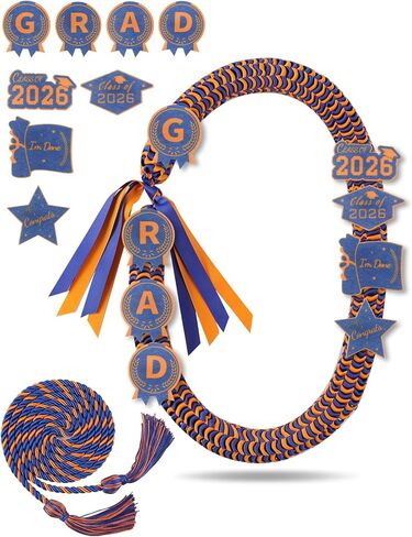 ZenNex 2026 Graduation Lei and Honor Cord Handmade Threaded Braided Ribbon Necklace Graduation Money Lei with 8 Innovative Patches for High School College Ceremony in Saudi Arabia