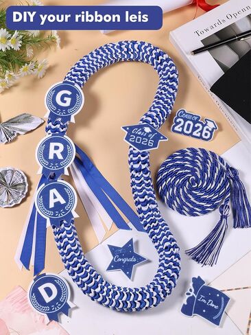 ZenNex 2026 Graduation Lei and Honor Cord Handmade Threaded Braided Ribbon Necklace Graduation Money Lei with 8 Innovative Patches for High School College Ceremony in Saudi Arabia