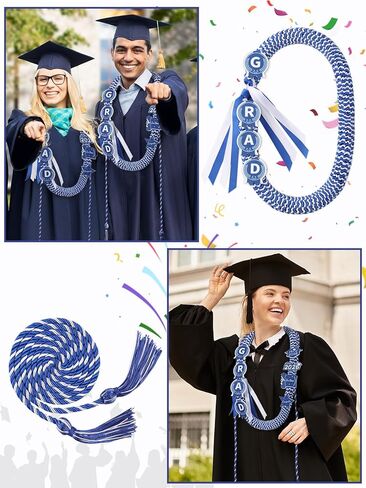 ZenNex 2026 Graduation Lei and Honor Cord Handmade Threaded Braided Ribbon Necklace Graduation Money Lei with 8 Innovative Patches for High School College Ceremony in Saudi Arabia