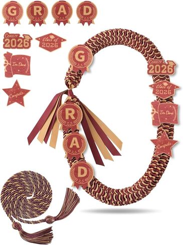 ZenNex 2026 Graduation Lei and Honor Cord Handmade Threaded Braided Ribbon Necklace Graduation Money Lei with 8 Innovative Patches for High School College Ceremony in Saudi Arabia