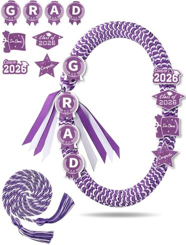 ZenNex 2026 Graduation Lei and Honor Cord Handmade Threaded Braided Ribbon Necklace Graduation Money Lei with 8 Innovative Patches for High School College Ceremony in Saudi Arabia