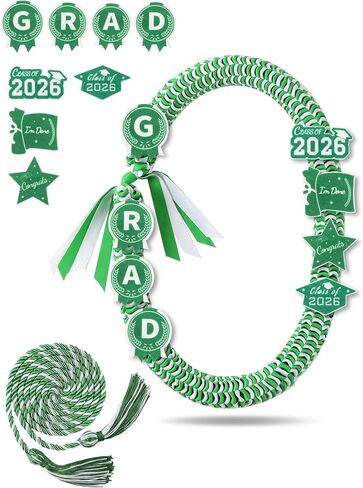 ZenNex 2026 Graduation Lei and Honor Cord Handmade Threaded Braided Ribbon Necklace Graduation Money Lei with 8 Innovative Patches for High School College Ceremony in Saudi Arabia