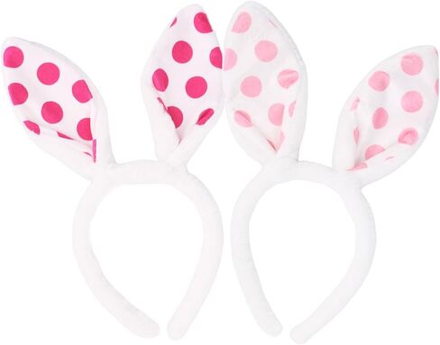 Easter White Plush Bunny Ears Headband Plush Rabbit Ear Hairband for Women Girls Easter Party Costume Hair Accessory 2pcs pack (Rose and pink Polka dots) (2, Rose Pink) in Saudi Arabia