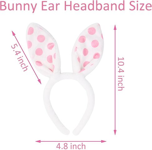 Easter White Plush Bunny Ears Headband Plush Rabbit Ear Hairband for Women Girls Easter Party Costume Hair Accessory 2pcs pack (Rose and pink Polka dots) (2, Rose Pink) in Saudi Arabia
