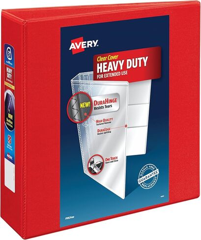 حافظة Avery Heavy Duty View 3 حلقات، حلقة EZD مقاس 3 بوصات بلمسة واحدة، 4 مجلدات حمراء (79325) in Saudi Arabia