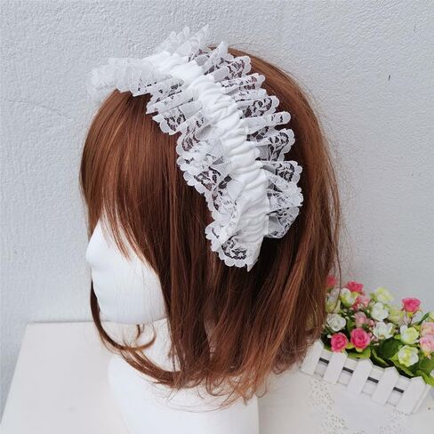 mdgfge Lolita White Lace Headband Headdress, Lolita Maid Gothic Vintage Princess Style Classic Hair Accessories for Women Halloween Cosplay Tea Party Supplies in Saudi Arabia