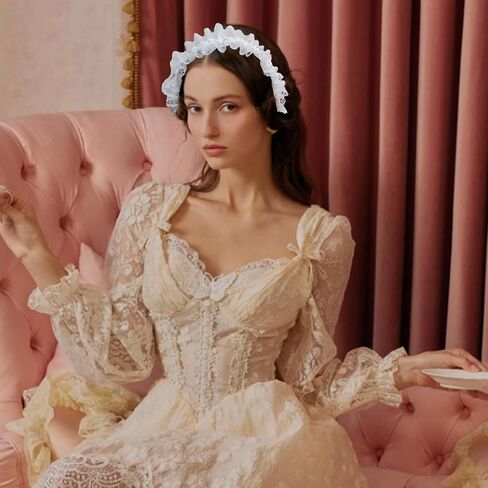 mdgfge Lolita White Lace Headband Headdress, Lolita Maid Gothic Vintage Princess Style Classic Hair Accessories for Women Halloween Cosplay Tea Party Supplies in Saudi Arabia