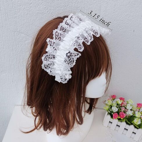 mdgfge Lolita White Lace Headband Headdress, Lolita Maid Gothic Vintage Princess Style Classic Hair Accessories for Women Halloween Cosplay Tea Party Supplies in Saudi Arabia
