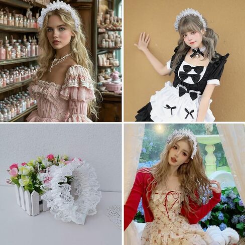 mdgfge Lolita White Lace Headband Headdress, Lolita Maid Gothic Vintage Princess Style Classic Hair Accessories for Women Halloween Cosplay Tea Party Supplies in Saudi Arabia