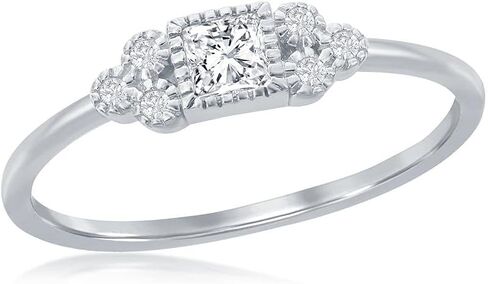 Beaux Bijoux Princess Square-Shaped with Triple Cluster Round Side Stones/Marquise and Bezel-Set Simulated Diamond CZ Dainty Promise Ring Sterling Silver Jewelry for Women in Saudi Arabia