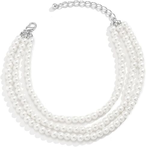 Faux Pearl Tassel Boot Anklet for Women Teenage Girls, Layered Shoe Chains Anklet Three White Beaded Anklets Prom Party Costume Accessories Jewelry in Kuwait