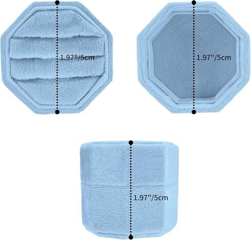 Velvet Ring Box, 3 Slots Octagonal Jewelry Ring Gift Box Vintage Ring Display Holder Case with Detachable Lid for Proposal Engagement Wedding Ceremony(Light-Blue) in Saudi Arabia