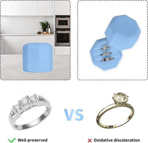 Velvet Ring Box, 3 Slots Octagonal Jewelry Ring Gift Box Vintage Ring Display Holder Case with Detachable Lid for Proposal Engagement Wedding Ceremony(Light-Blue) in Saudi Arabia