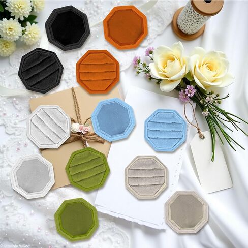 Velvet Ring Box, 3 Slots Octagonal Jewelry Ring Gift Box Vintage Ring Display Holder Case with Detachable Lid for Proposal Engagement Wedding Ceremony(Light-Blue) in Saudi Arabia