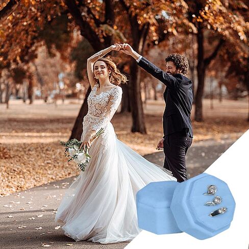 Velvet Ring Box, 3 Slots Octagonal Jewelry Ring Gift Box Vintage Ring Display Holder Case with Detachable Lid for Proposal Engagement Wedding Ceremony(Light-Blue) in Saudi Arabia
