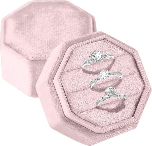 Velvet Ring Box, 3 Slots Octagonal Jewelry Ring Gift Box Vintage Ring Display Holder Case with Detachable Lid for Proposal Engagement Wedding Ceremony(Light-Blue) in Saudi Arabia