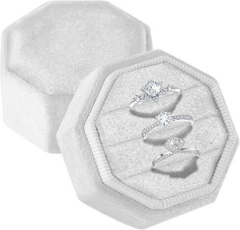 Velvet Ring Box, 3 Slots Octagonal Jewelry Ring Gift Box Vintage Ring Display Holder Case with Detachable Lid for Proposal Engagement Wedding Ceremony(Light-Blue) in Saudi Arabia