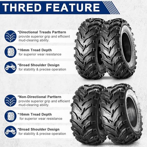 MaxAuto Set of 4 25x8-12 Front & 25x10-12 Rear ATV UTV Tires,25x8x12 25x10x12 Mud Trail Tires,6Ply,Tubeless in Kuwait