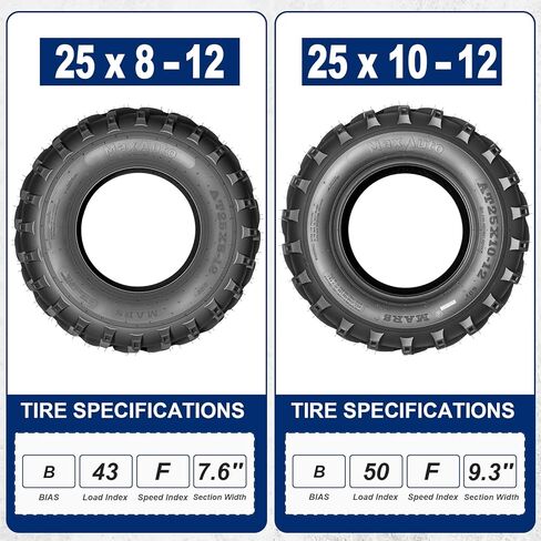 MaxAuto Set of 4 25x8-12 Front & 25x10-12 Rear ATV UTV Tires,25x8x12 25x10x12 Mud Trail Tires,6Ply,Tubeless in Kuwait