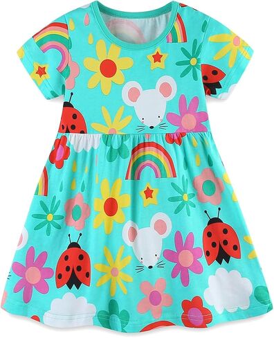 Toddler Girl Knit Dress Short Sleeve Round Neck Pull On Silhouette Apparel for Kids Size Range in Saudi Arabia