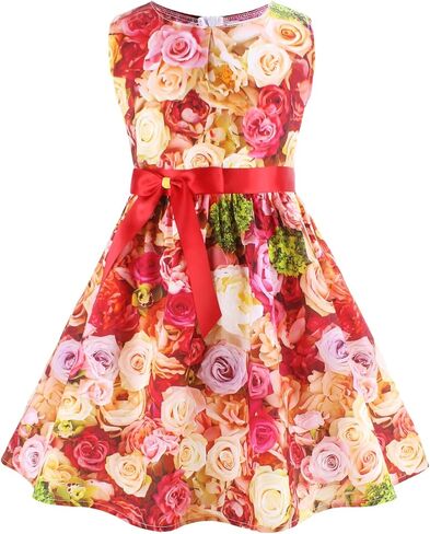 فستان للأطفال الصغار فساتين صيفية زهرية للفتيات، E91A، 3-4 سنوات (مقاس 110) in Kuwait