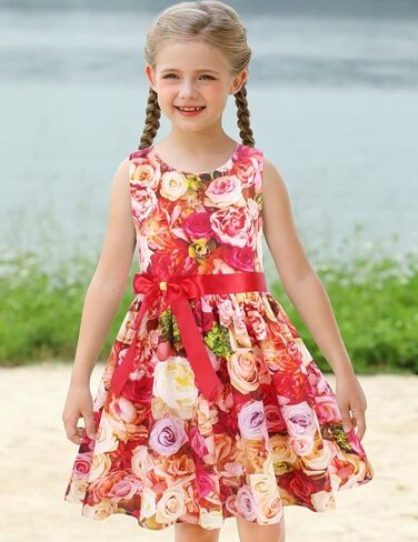 فستان للأطفال الصغار فساتين صيفية زهرية للفتيات، E91A، 3-4 سنوات (مقاس 110) in Kuwait