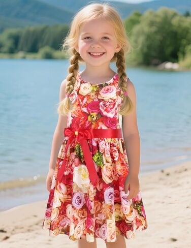 فستان للأطفال الصغار فساتين صيفية زهرية للفتيات، E91A، 3-4 سنوات (مقاس 110) in Kuwait