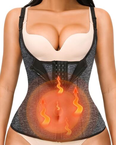 YADIFEN Waist Trainer Vest for Women,Zipper Corset Body Shaper for Tummy Control Neoprene Cincher Tank Top with Straps (Grey-Fixed shoulder straps, L) in Kuwait