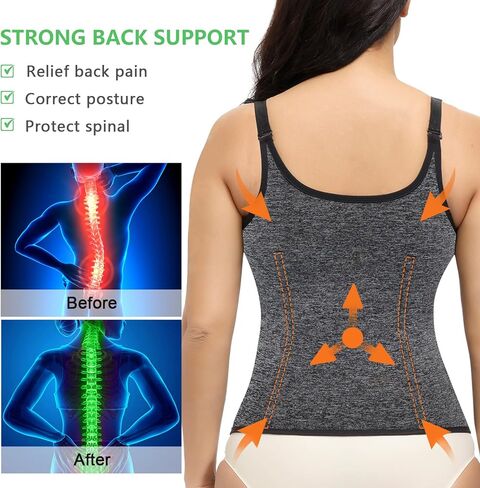 YADIFEN Waist Trainer Vest for Women,Zipper Corset Body Shaper for Tummy Control Neoprene Cincher Tank Top with Straps (Grey-Fixed shoulder straps, L) in Kuwait