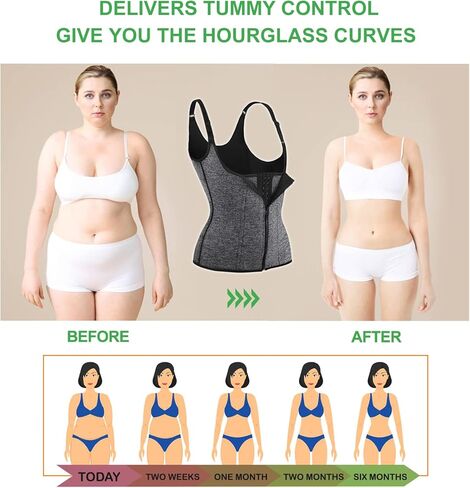 YADIFEN Waist Trainer Vest for Women,Zipper Corset Body Shaper for Tummy Control Neoprene Cincher Tank Top with Straps (Grey-Fixed shoulder straps, L) in Kuwait
