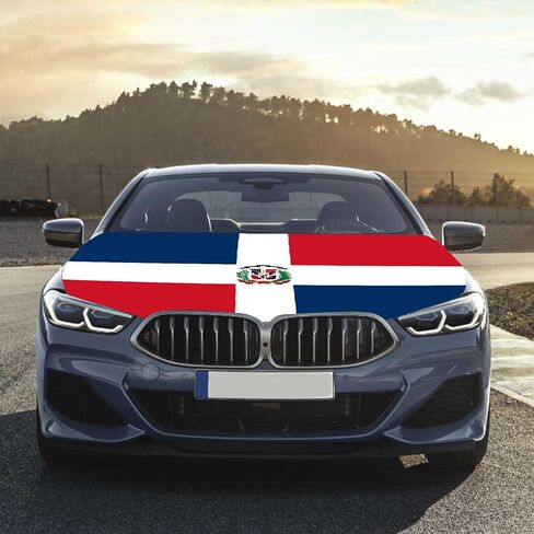 غطاء غطاء السيارة بعلم الدومينيكان مقاس 4 × 5 أقدام، لافتة غطاء محرك السيارة، بوليستر مرن قابل للتمدد، ملاءمة عالمية، أغطية غطاء محرك السيارة الوطنية، هدايا الوطنية الدومينيكية in Kuwait