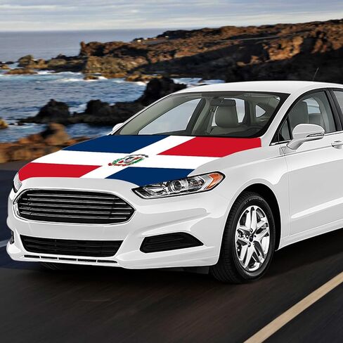 غطاء غطاء السيارة بعلم الدومينيكان مقاس 4 × 5 أقدام، لافتة غطاء محرك السيارة، بوليستر مرن قابل للتمدد، ملاءمة عالمية، أغطية غطاء محرك السيارة الوطنية، هدايا الوطنية الدومينيكية in Kuwait