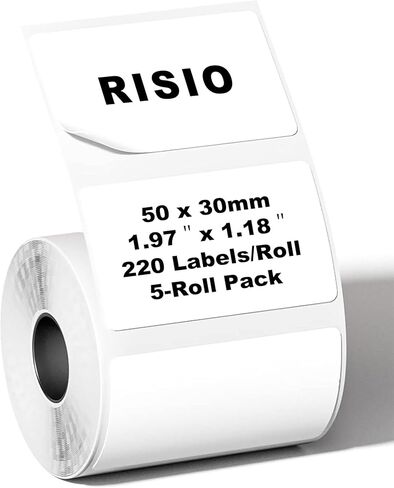 ملصقات Risio الحرارية مقاس 2 بوصة × 1.18 بوصة (50 × 30 مم)، 220 ملصق/لفة (5 لفات)، ورق ملصقات حراري مقاوم للماء والزيوت والخدش، للرمز الشريطي/العنوان/البريد/الشعار/الأعمال/المنزل in Saudi Arabia
