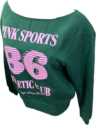Victoria's Secret Pink Ivy Fleece Off The Shoulder/Open Neck Sweatshirt Color Green New in Saudi Arabia