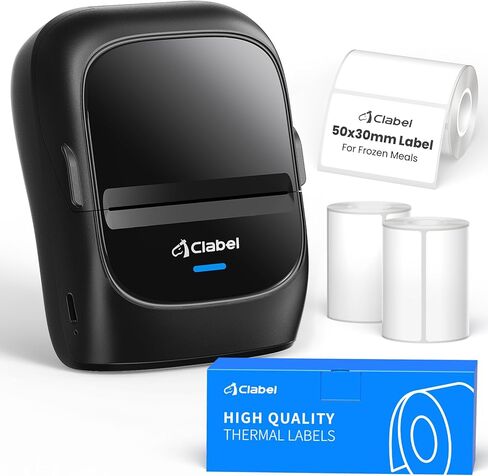 CLABEL 221B Label Printer for Small Business, for Frozen Food and Retail, with 3 Rolls Low Temperature Thermal Labels (1.97x1.18 Inch), Water and Oil Resistant, Freezer Adhesive Down to -30°C in Kuwait