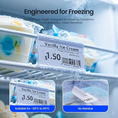 CLABEL 221B Label Printer for Small Business, for Frozen Food and Retail, with 3 Rolls Low Temperature Thermal Labels (1.97x1.18 Inch), Water and Oil Resistant, Freezer Adhesive Down to -30°C in Kuwait