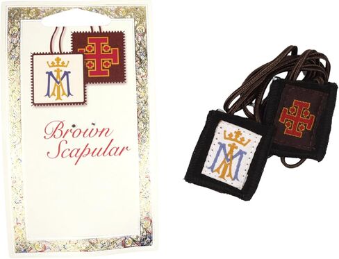 Needzo Ave Maria وJerusalem Cross Scapular، مادة الصوف البني الأصلية، تتضمن بطاقة الصلاة، 1.75 × 2 بوصة in Saudi Arabia